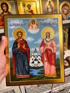 Рукописная семейная икона №146 (свв Евгений Мелит. и Наталия Никомид.)
