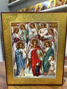 Рукописная икона Собор Архангела Михаила №9 (Размер 21х25 см)