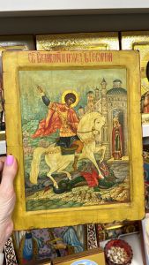 Рукописная икона Чудо Георгия о змие №59 (Размер 22х28 см)