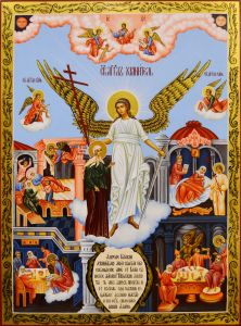 Рукописная икона Ангел Хранитель и Ксения Петербургская