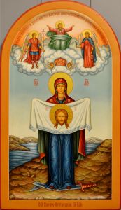 Рукописная икона Торжество Богородицы Порт Артурская 2 (Размер 34х59 см)