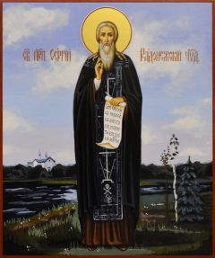 Рукописная икона Сергий Радонежский 44 