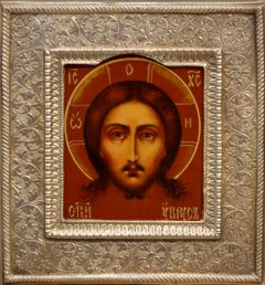 Рукописная икона Спас Нерукотворный с окладом №62 (Размер 10х11 см)