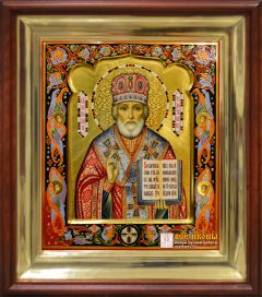 Рукописная икона Николай Чудотворец с херувимами №142 